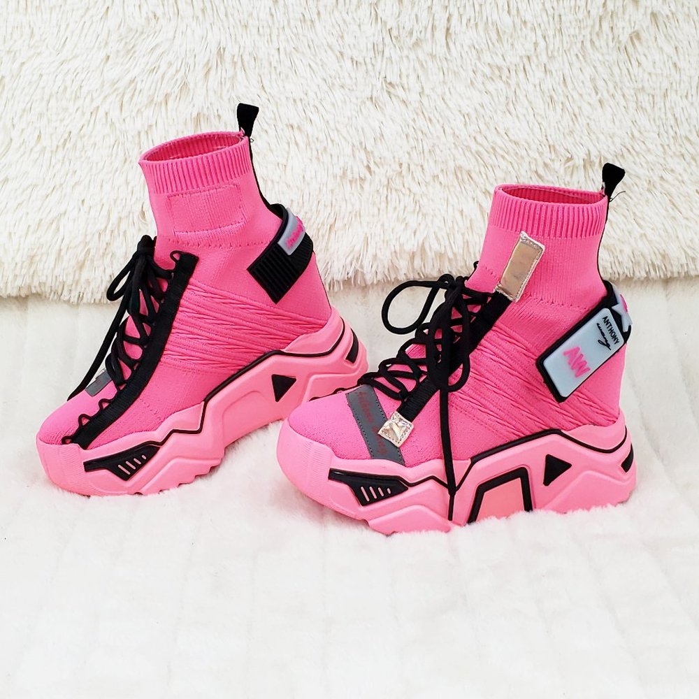 Wang Damson Pink Pull On Platform Sneaker Boots 4" Hidden Wedge RESTOCKED - Picture 3 of 13